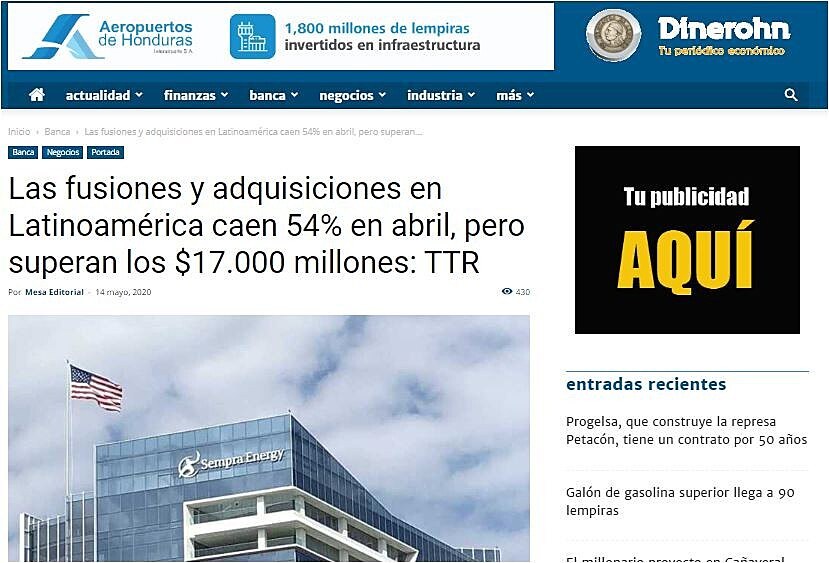 Las fusiones y adquisiciones en Latinoamrica caen 54% en abril, pero superan los $17.000 millones: TTR